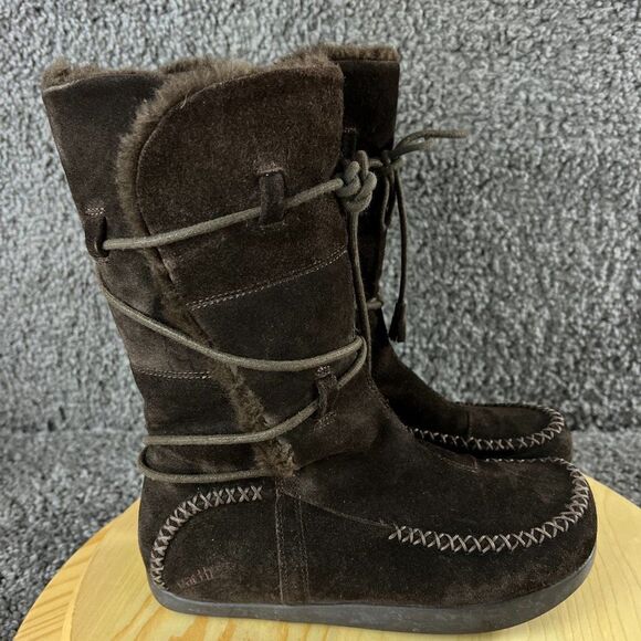 Kalso Earth Montage Beaver Negative Heel Boot Womens 6.5B Suede Brown Fur Lined - Picture 3 of 13